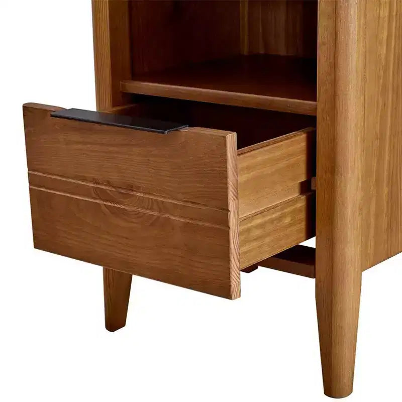 MUSEHOMEINC Table de chevet classique à 1 tiroir en bois pour chambre à coucher, table d'appoint pour salon avec armoire ouverte et pieds coniques, brun miel