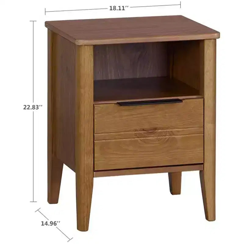 MUSEHOMEINC Table de chevet classique à 1 tiroir en bois pour chambre à coucher, table d'appoint pour salon avec armoire ouverte et pieds coniques, brun miel