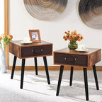 Costway Lot de 2 tables de chevet de style Mid-Century avec tiroir Blanc rustique/Marron