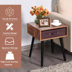 Costway Lot de 2 tables de chevet de style Mid-Century avec tiroir Blanc rustique/Marron