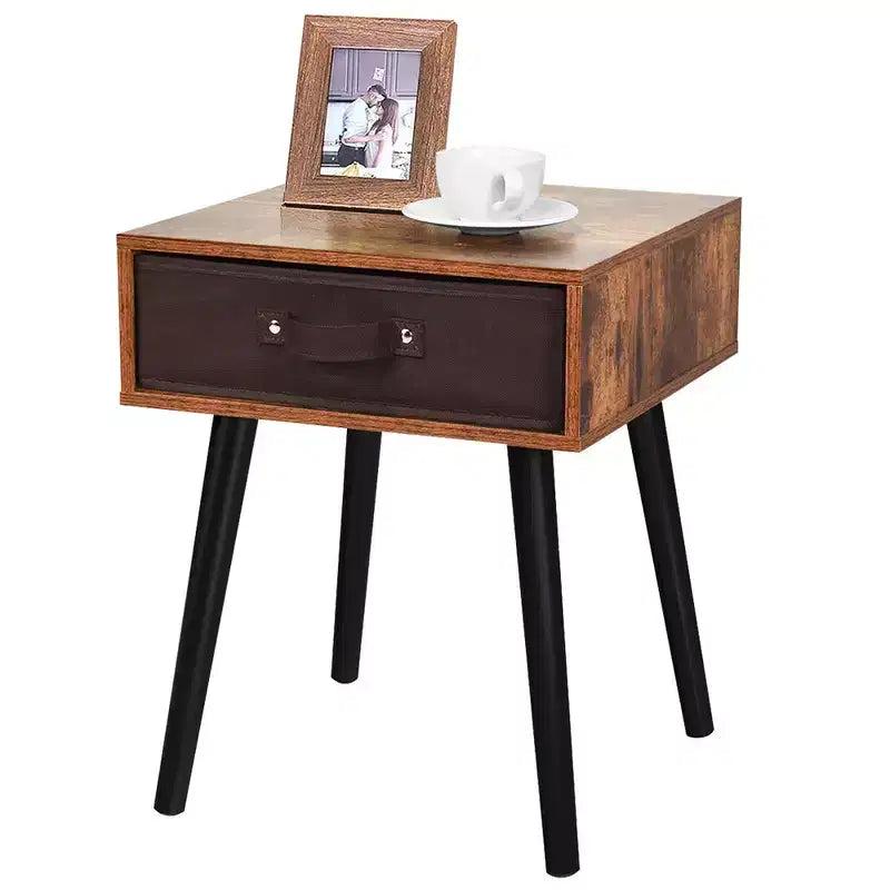 Costway Lot de 2 tables de chevet de style Mid-Century avec tiroir Blanc rustique/Marron