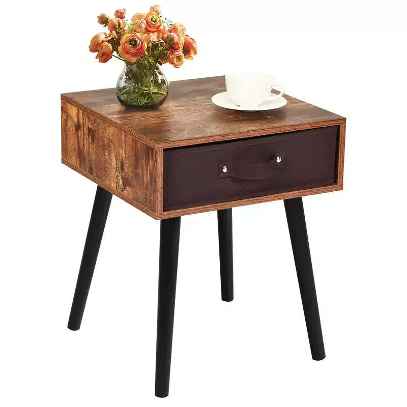 Costway Lot de 2 tables de chevet de style Mid-Century avec tiroir Blanc rustique/Marron