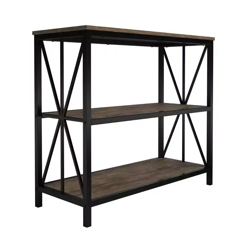 Étagère autoportante à 3 niveaux Lavish Home, bois et métal de style industriel, grain de bois marron