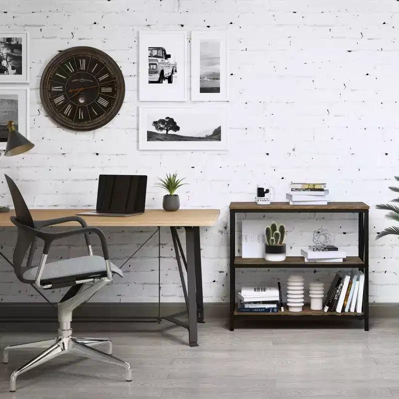 Étagère autoportante à 3 niveaux Lavish Home, bois et métal de style industriel, grain de bois marron