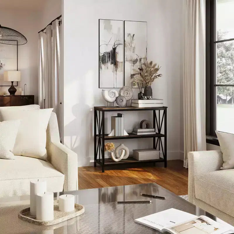 Étagère autoportante à 3 niveaux Lavish Home, bois et métal de style industriel, grain de bois marron