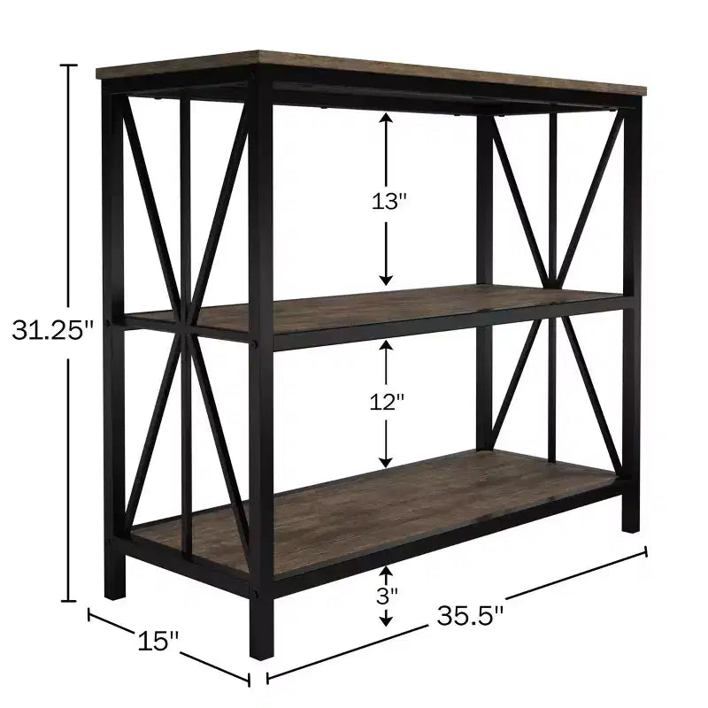 Étagère autoportante à 3 niveaux Lavish Home, bois et métal de style industriel, grain de bois marron