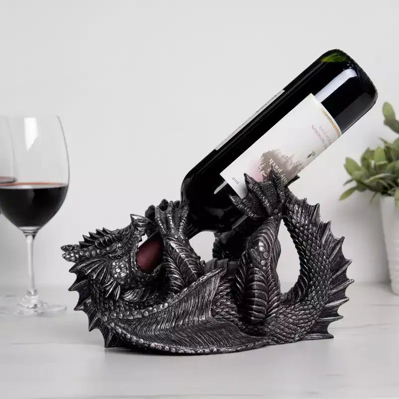 Support de Bouteille de Vin en Résine Dragon Véritable, Support de Vin Gothique, Cadeaux pour Fans de Fantaisie, Soirée Jeux, Décor de Bar, Contient 1 Bouteille de Vin Standard, Lot de 1