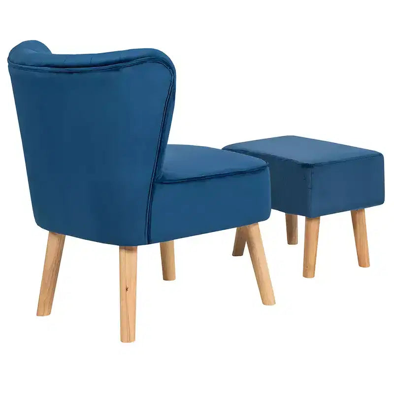 Fauteuil et ottoman de loisirs Costway, ensemble de canapés capitonnés en velours épais avec pieds en bois Rose\Bleu\Vert