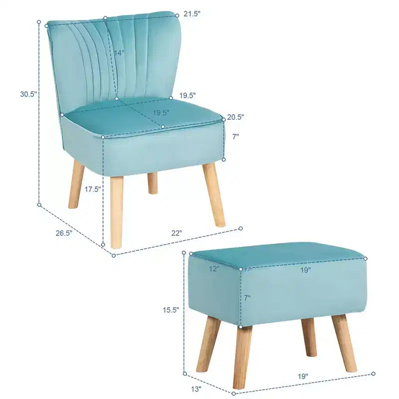 Fauteuil et ottoman de loisirs Costway, ensemble de canapés capitonnés en velours épais avec pieds en bois Rose\Bleu\Vert