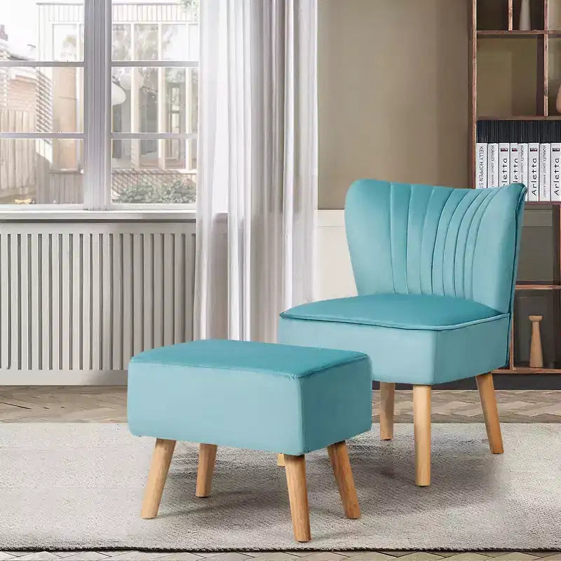 Fauteuil et ottoman de loisirs Costway, ensemble de canapés capitonnés en velours épais avec pieds en bois Rose\Bleu\Vert