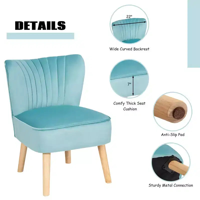Fauteuil et ottoman de loisirs Costway, ensemble de canapés capitonnés en velours épais avec pieds en bois Rose\Bleu\Vert