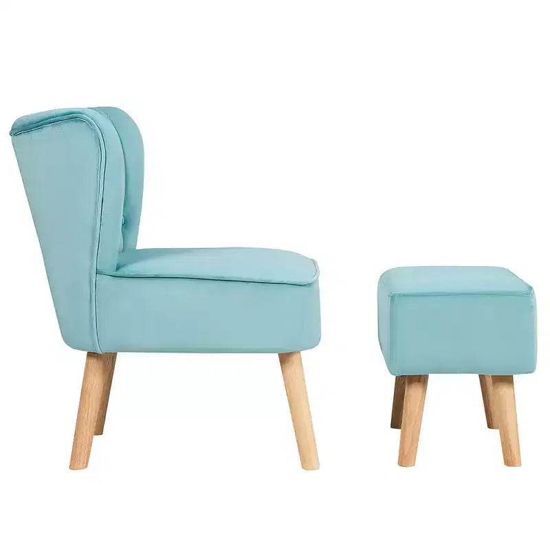 Fauteuil et ottoman de loisirs Costway, ensemble de canapés capitonnés en velours épais avec pieds en bois Rose\Bleu\Vert