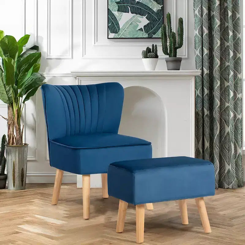 Fauteuil et ottoman de loisirs Costway, ensemble de canapés capitonnés en velours épais avec pieds en bois Rose\Bleu\Vert