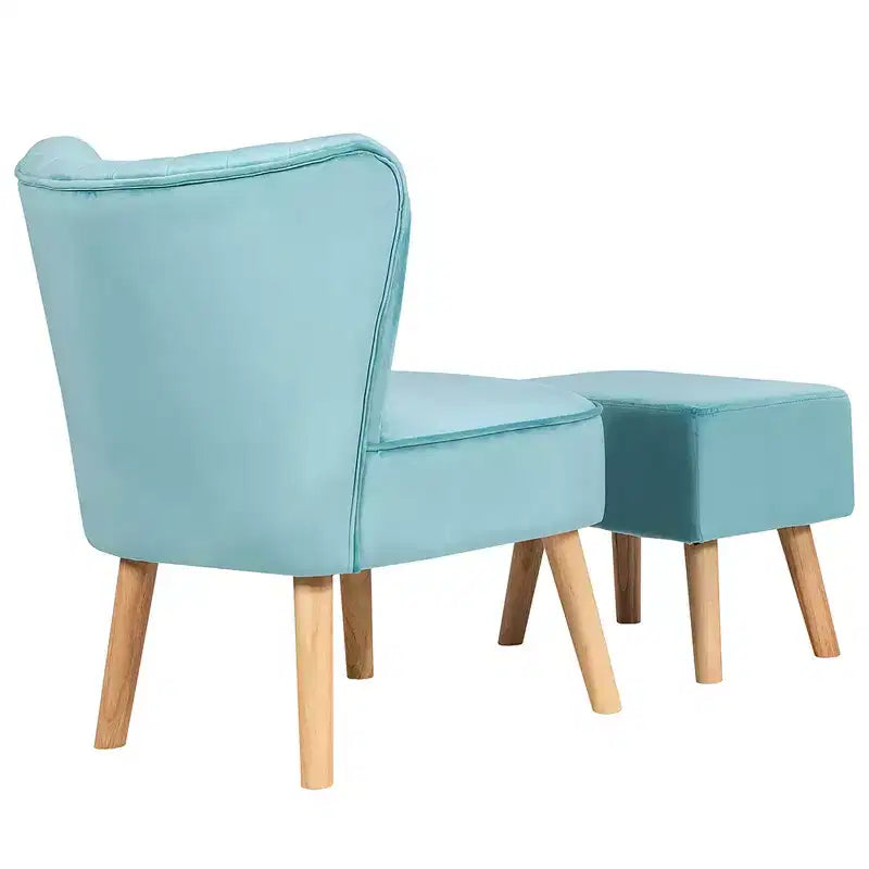 Fauteuil et ottoman de loisirs Costway, ensemble de canapés capitonnés en velours épais avec pieds en bois Rose\Bleu\Vert