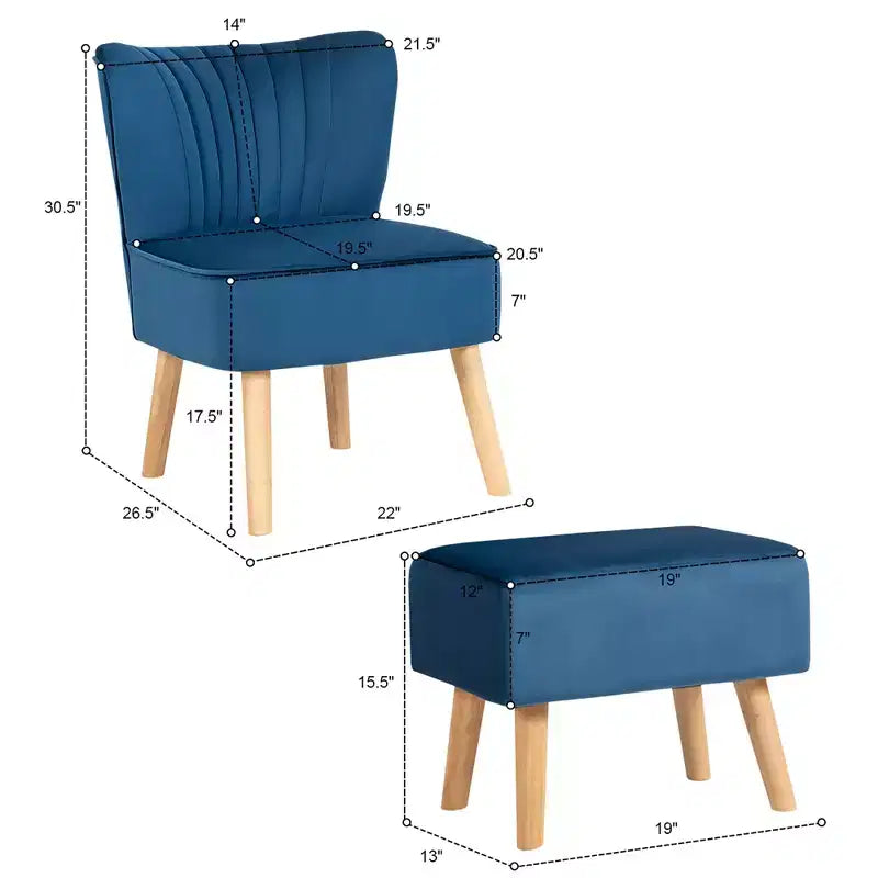 Fauteuil et ottoman de loisirs Costway, ensemble de canapés capitonnés en velours épais avec pieds en bois Rose\Bleu\Vert