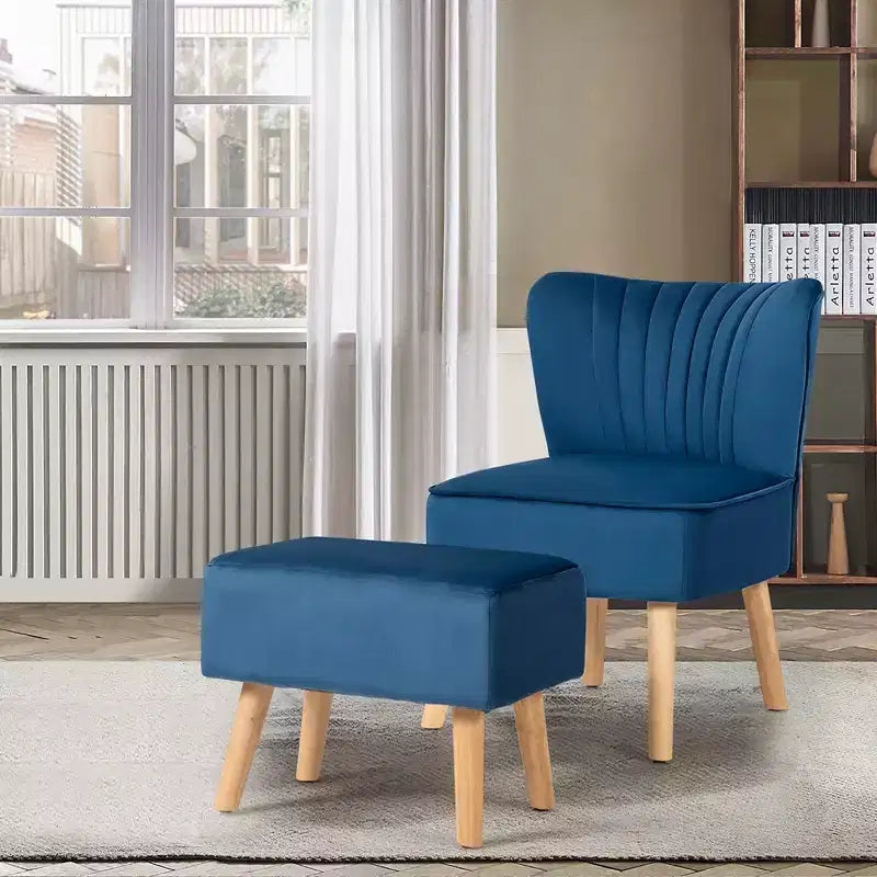 Fauteuil et ottoman de loisirs Costway, ensemble de canapés capitonnés en velours épais avec pieds en bois Rose\Bleu\Vert
