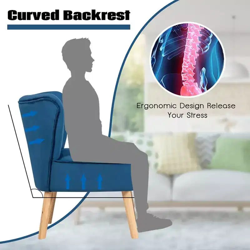 Fauteuil et ottoman de loisirs Costway, ensemble de canapés capitonnés en velours épais avec pieds en bois Rose\Bleu\Vert