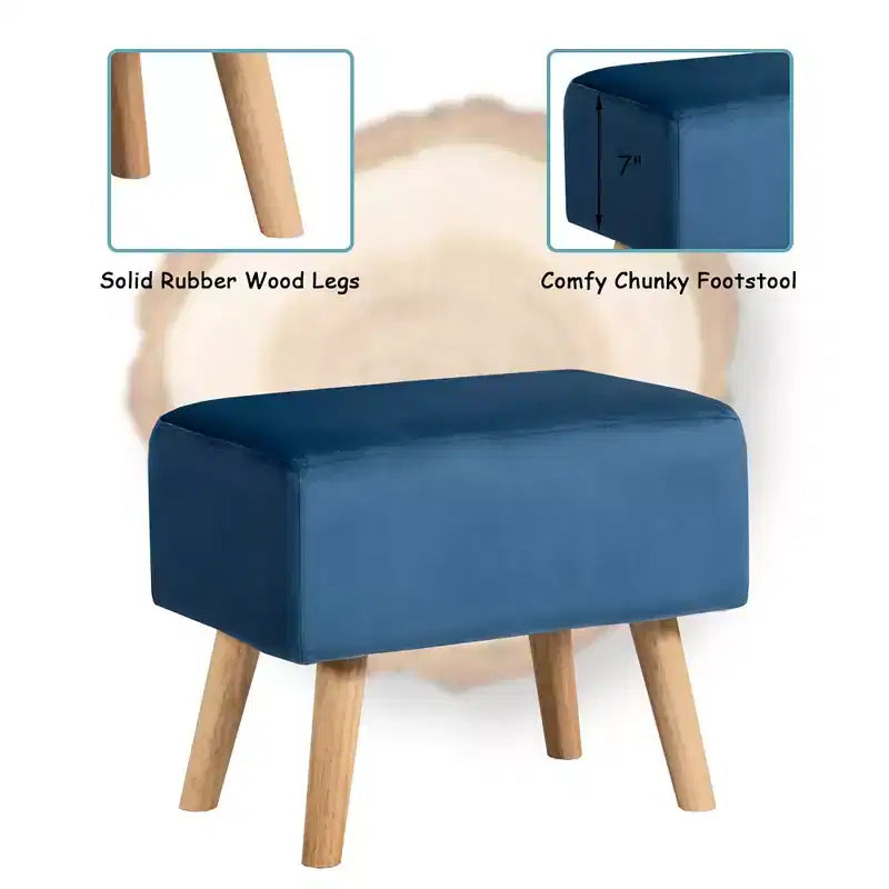 Fauteuil et ottoman de loisirs Costway, ensemble de canapés capitonnés en velours épais avec pieds en bois Rose\Bleu\Vert