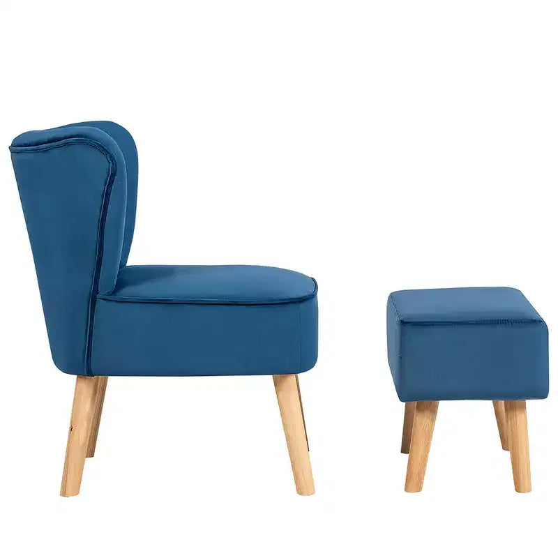Fauteuil et ottoman de loisirs Costway, ensemble de canapés capitonnés en velours épais avec pieds en bois Rose\Bleu\Vert