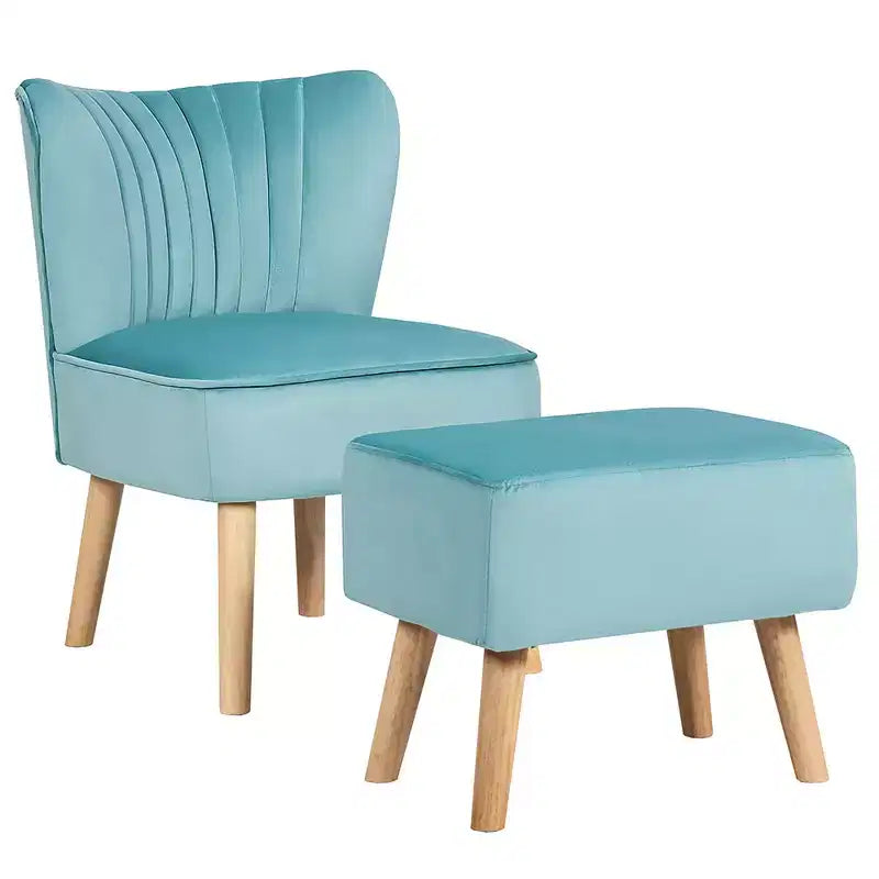 Fauteuil et ottoman de loisirs Costway, ensemble de canapés capitonnés en velours épais avec pieds en bois Rose\Bleu\Vert