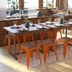 Flash Furniture Tabouret de bar sans dossier de 45,7 cm avec assise en bois, tabouret de salle à manger intérieur en métal empilable, de qualité commerciale – Lot de 4