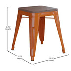 Flash Furniture Tabouret de bar sans dossier de 45,7 cm avec assise en bois, tabouret de salle à manger intérieur en métal empilable, de qualité commerciale – Lot de 4