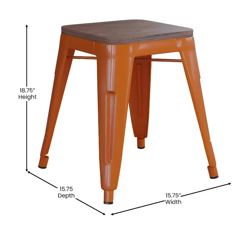 Flash Furniture Tabouret de bar sans dossier de 45,7 cm avec assise en bois, tabouret de salle à manger intérieur en métal empilable, de qualité commerciale – Lot de 4