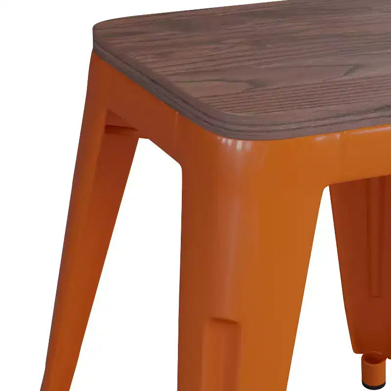 Flash Furniture Tabouret de bar sans dossier de 45,7 cm avec assise en bois, tabouret de salle à manger intérieur en métal empilable, de qualité commerciale – Lot de 4