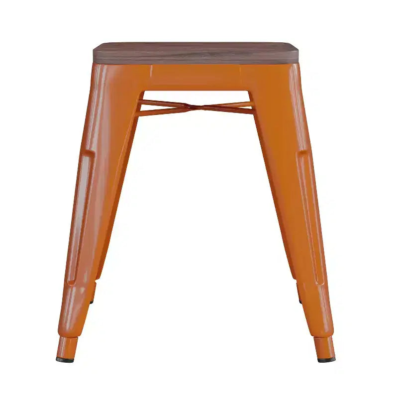Flash Furniture Tabouret de bar sans dossier de 45,7 cm avec assise en bois, tabouret de salle à manger intérieur en métal empilable, de qualité commerciale – Lot de 4