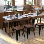 Flash Furniture Tabouret de bar sans dossier de 45,7 cm avec assise en bois, tabouret de salle à manger intérieur en métal empilable, de qualité commerciale – Lot de 4