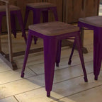 Flash Furniture Tabouret de bar sans dossier de 45,7 cm avec assise en bois, tabouret de salle à manger intérieur en métal empilable, de qualité commerciale – Lot de 4