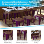Flash Furniture Tabouret de bar sans dossier de 45,7 cm avec assise en bois, tabouret de salle à manger intérieur en métal empilable, de qualité commerciale – Lot de 4