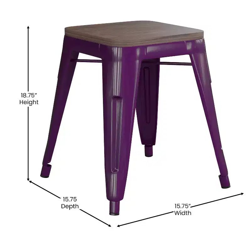 Flash Furniture Tabouret de bar sans dossier de 45,7 cm avec assise en bois, tabouret de salle à manger intérieur en métal empilable, de qualité commerciale – Lot de 4