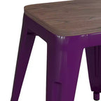Flash Furniture Tabouret de bar sans dossier de 45,7 cm avec assise en bois, tabouret de salle à manger intérieur en métal empilable, de qualité commerciale – Lot de 4