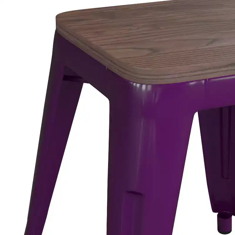 Flash Furniture Tabouret de bar sans dossier de 45,7 cm avec assise en bois, tabouret de salle à manger intérieur en métal empilable, de qualité commerciale – Lot de 4