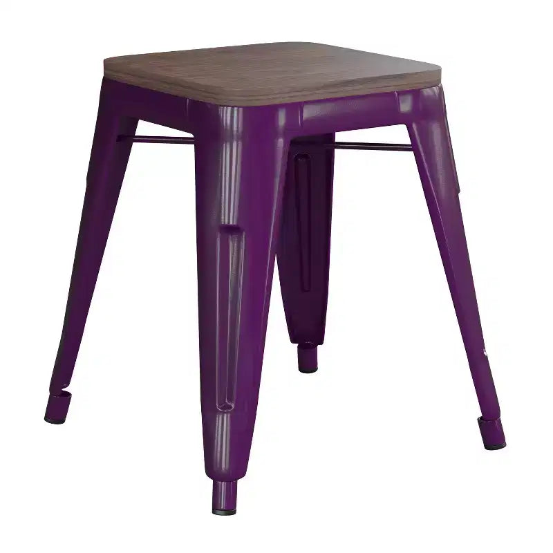 Flash Furniture Tabouret de bar sans dossier de 45,7 cm avec assise en bois, tabouret de salle à manger intérieur en métal empilable, de qualité commerciale – Lot de 4