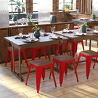 Flash Furniture Tabouret de bar sans dossier de 45,7 cm avec assise en bois, tabouret de salle à manger intérieur en métal empilable, de qualité commerciale – Lot de 4