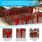 Flash Furniture Tabouret de bar sans dossier de 45,7 cm avec assise en bois, tabouret de salle à manger intérieur en métal empilable, de qualité commerciale – Lot de 4