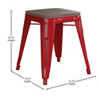 Flash Furniture Tabouret de bar sans dossier de 45,7 cm avec assise en bois, tabouret de salle à manger intérieur en métal empilable, de qualité commerciale – Lot de 4