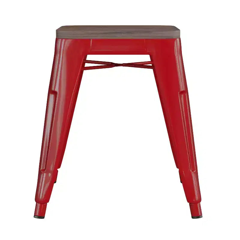 Flash Furniture Tabouret de bar sans dossier de 45,7 cm avec assise en bois, tabouret de salle à manger intérieur en métal empilable, de qualité commerciale – Lot de 4