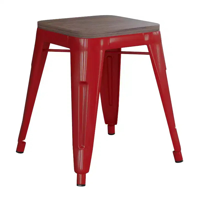 Flash Furniture Tabouret de bar sans dossier de 45,7 cm avec assise en bois, tabouret de salle à manger intérieur en métal empilable, de qualité commerciale – Lot de 4