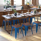 Flash Furniture Tabouret de bar sans dossier de 45,7 cm avec assise en bois, tabouret de salle à manger intérieur en métal empilable, de qualité commerciale – Lot de 4