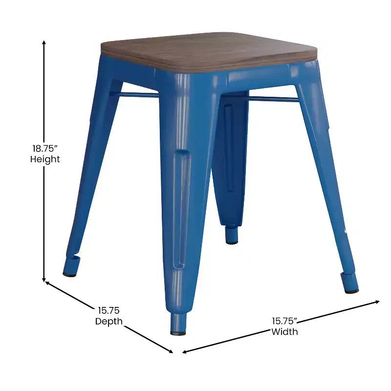 Flash Furniture Tabouret de bar sans dossier de 45,7 cm avec assise en bois, tabouret de salle à manger intérieur en métal empilable, de qualité commerciale – Lot de 4