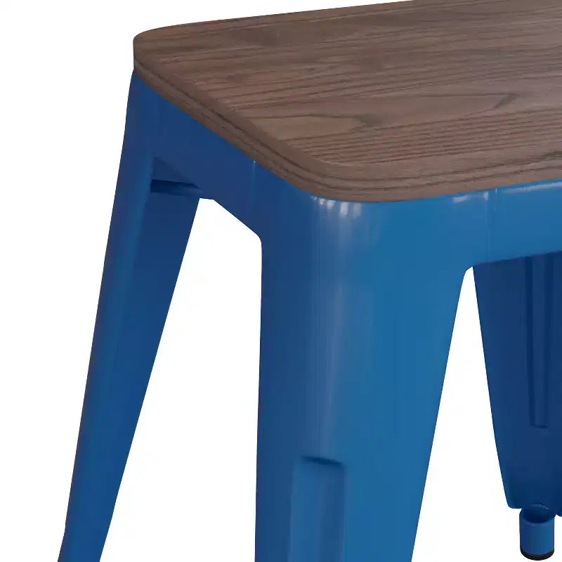 Flash Furniture Tabouret de bar sans dossier de 45,7 cm avec assise en bois, tabouret de salle à manger intérieur en métal empilable, de qualité commerciale – Lot de 4