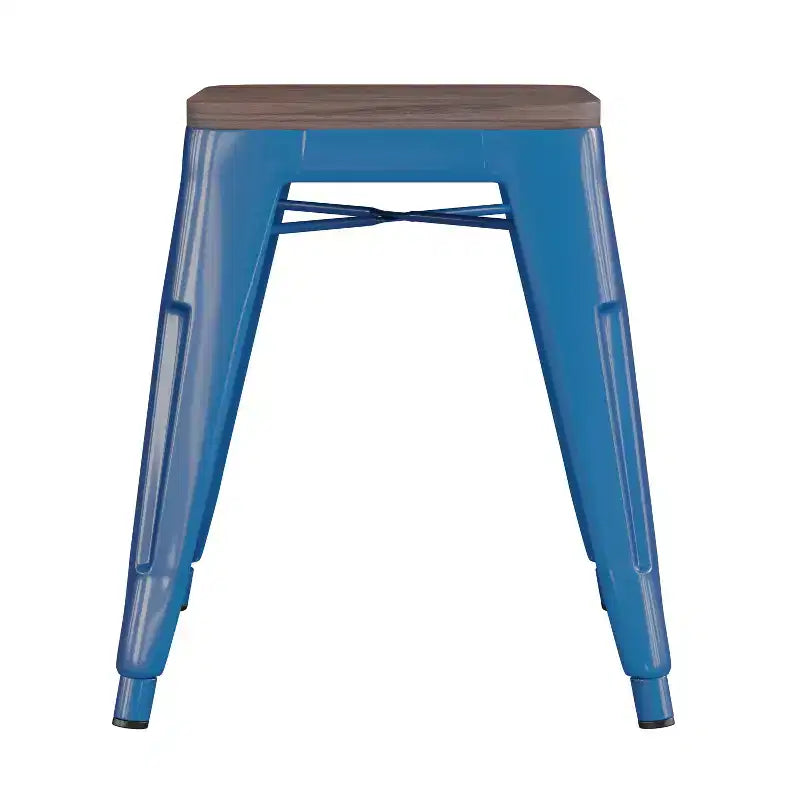Flash Furniture Tabouret de bar sans dossier de 45,7 cm avec assise en bois, tabouret de salle à manger intérieur en métal empilable, de qualité commerciale – Lot de 4