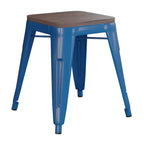 Flash Furniture Tabouret de bar sans dossier de 45,7 cm avec assise en bois, tabouret de salle à manger intérieur en métal empilable, de qualité commerciale – Lot de 4