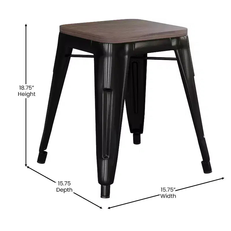 Flash Furniture Tabouret de bar sans dossier de 45,7 cm avec assise en bois, tabouret de salle à manger intérieur en métal empilable, de qualité commerciale – Lot de 4