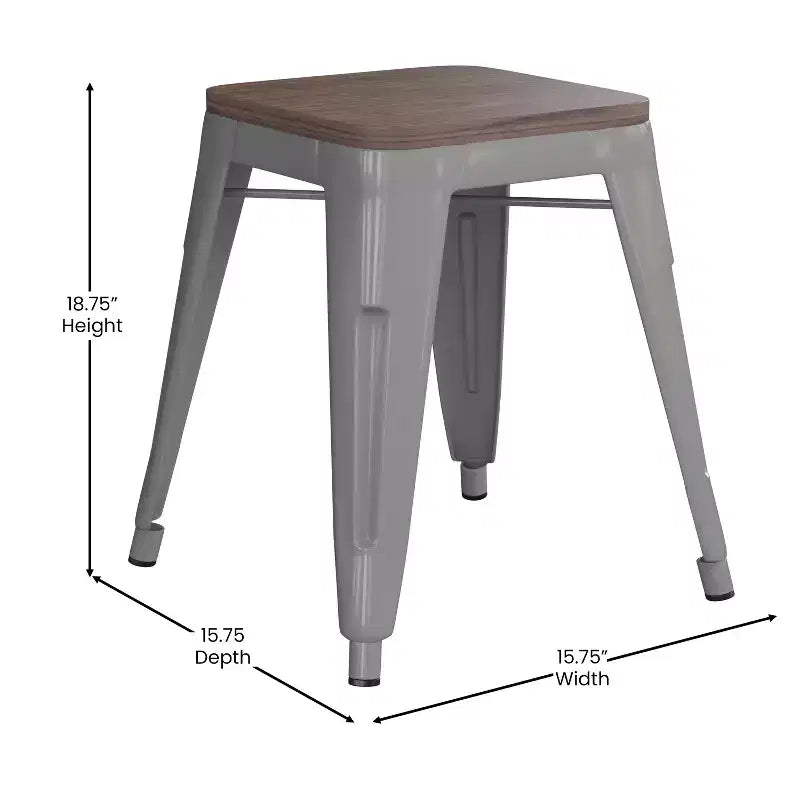 Flash Furniture Tabouret de bar sans dossier de 45,7 cm avec assise en bois, tabouret de salle à manger intérieur en métal empilable, de qualité commerciale – Lot de 4