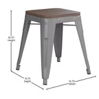 Flash Furniture Tabouret de bar sans dossier de 45,7 cm avec assise en bois, tabouret de salle à manger intérieur en métal empilable, de qualité commerciale – Lot de 4