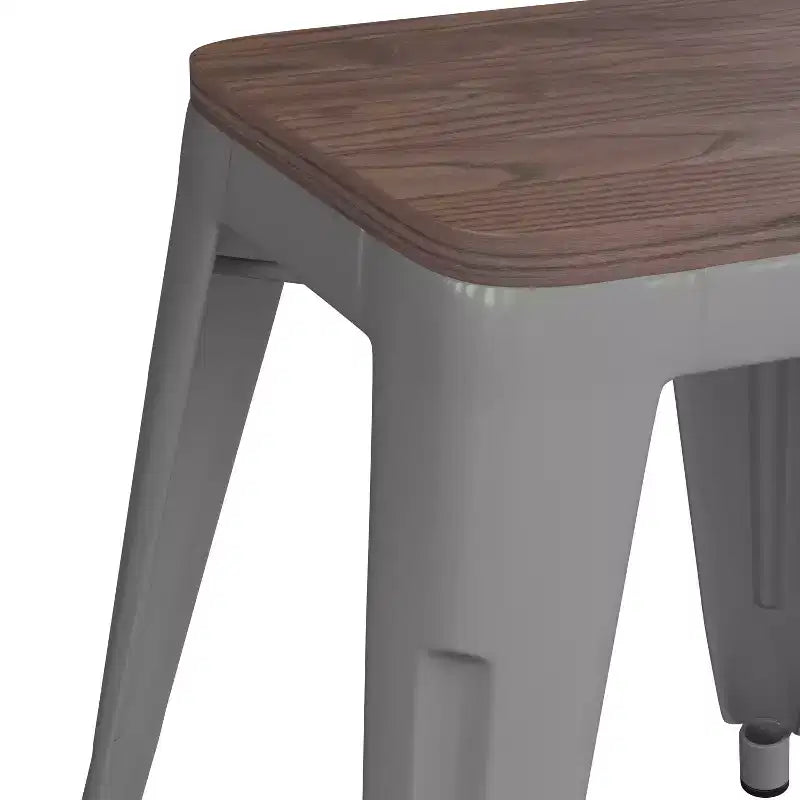 Flash Furniture Tabouret de bar sans dossier de 45,7 cm avec assise en bois, tabouret de salle à manger intérieur en métal empilable, de qualité commerciale – Lot de 4